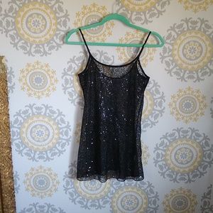 Sequin black adjustable straps camisole medium